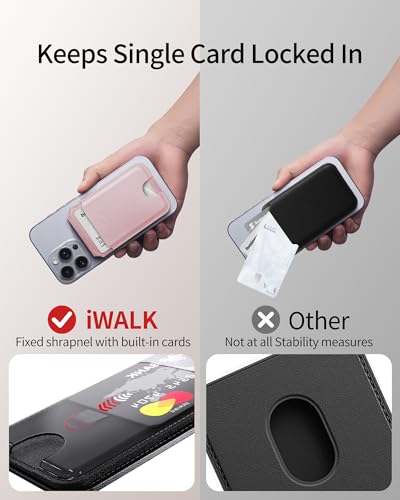 iWALK Stronger Magnetic Wallet, Upgraded for MagSafe Wallet, RFID Blocking, 5 Card Holder with Adjustable Stand, Slim Leather Phone Wallets for iPhone 17/16/15/14/13/12 Series, iPhone Wallets - color: Pink