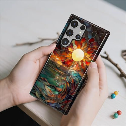 Case for Samsung Galaxy S23 Ultra, 2 in 1 PC Hard Shell & Silicone Inner Bumper, AntiScratch Fullbody Cover Shockproof Slim Design Stained Glass Sun Waves - color: Stained Glass Sun Waves, size: Galaxy S23 Ultra