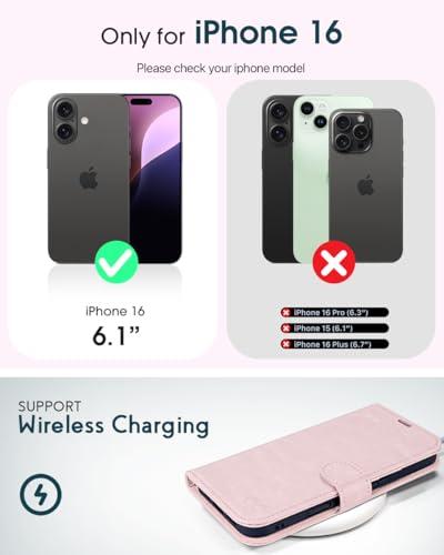 OCASE for iPhone 16 Wallet Case, PU Leather Crossbody Phone Case with Removable Shoulder Strap, Kickstand, RFID Blocking Card Slots, Flip Folio Phone Cover 6.1 Inch 2024, Light Pink - color: Light Pink, size: iPhone 16