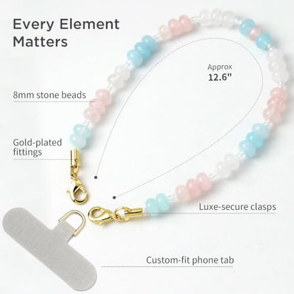 POSADINA Natural Stone Phone Charm, Beaded Healing Phone Wrist Strap, Handmade Cellphone Chain Lanyard with Tether Tab - color: Cotton Candy