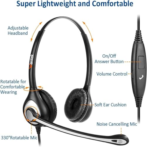 Wantek Cell Phone Headset with Microphone Noise Cancelling, Wired 3.5mm Computer Headphone for iPhone Samsung Android PC Laptop Tablet Skype Call Center Home Office, Ultra Comfort(F602J35)