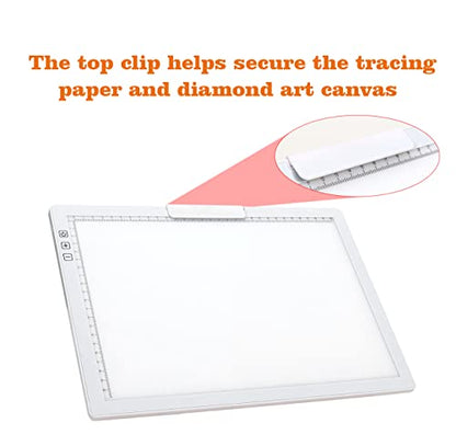 Rechargeable A4 LED Light Pad with Padded Case, YINGWOND Tracing Light Box w/Riser Stands and Paper Clip, 6 Levels of Brightness, Type-c Cable, Wireless Diamond Painting Light Board White - style: Rechargeable-A4 White+Padded case