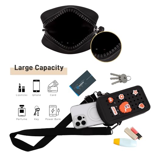 CANDY Small Crossbody Bag with Wide Shoulder Strap and Larger Holes for Charms – Adjustable, Stylish, and Comfortable Everyday Bag (Black) - color: Black Updated