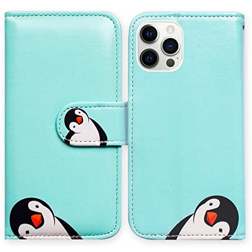 Bcov Case for iPhone 13 Pro, Black Penguin Leather Flip Phone Case Wallet Cover with Card Slot Holder Kickstand for iPhone 13 Pro - color: Black White Penguin