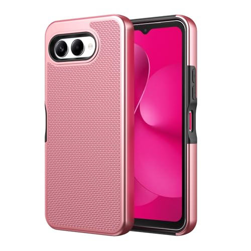 for T-Mobile REVVL 8 Phone Case with Tempered Glass Screen Protector,Dual Layer Heavy Duty Shockproof Protection Cover (Rose Gold) - color: Rose Gold
