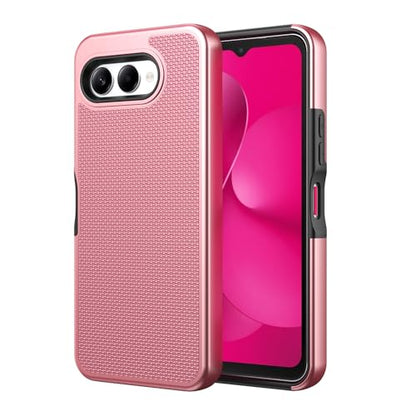 for T-Mobile REVVL 8 Phone Case with Tempered Glass Screen Protector,Dual Layer Heavy Duty Shockproof Protection Cover (Rose Gold) - color: Rose Gold