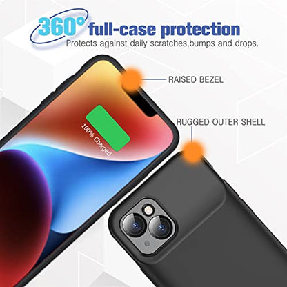 Battery Case for iPhone 14, Full Encircle 7000mAh Ultra-Slim Rechargeable Smart Portable Charging Cover Extended Battery Pack Compatible with iPhone 14 (6.1 inch) Charger Case Support Carplay-Black