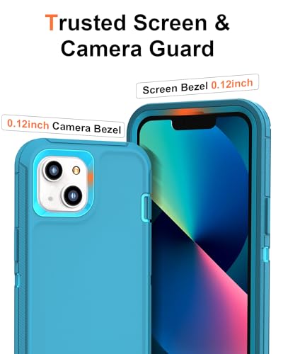 Compatible with iPhone 13& iPhone 14 Case [2 Screen Protectors ] Military Grade Full Body Cover, Heavy Duty Shockproof Drop Proof Protection Case 6.1"(Light Blue) - color: light blue