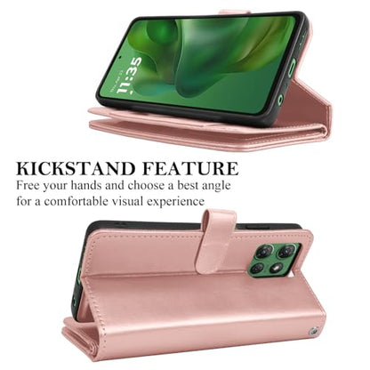 for Motorola Moto G Power 5G 2025 Case, for Moto G Power 2025 Wallet Case, PU Leather Credit Card Holder [9 Card Slots] Folio Flip Detachable Magnetic Cover Kickstand & Lanyard,Rose Gold - color: Rose Gold