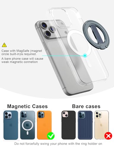 EWA MagOne Gen 3.5 [Compatible with MagSafe] Phone Grip Stand with Finger Strap, Removable Magnetic Ring Holder Kickstand Loop for iPhone 17,16,15,14,13,12 Series (Blue) - color: Blue