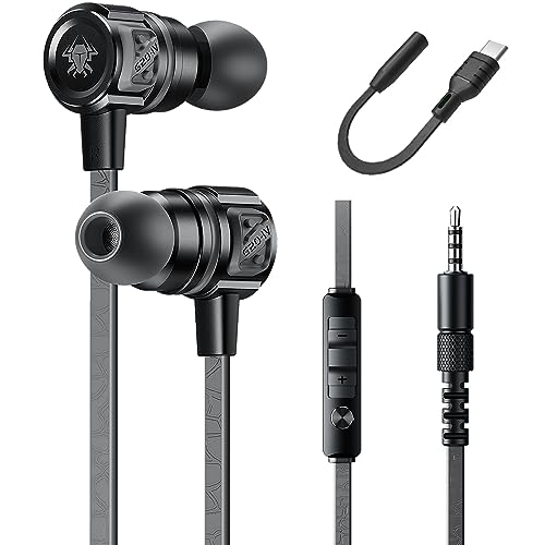 Gaming Earbuds Wired, USB C & 3.5mm Dual Plug in Ear Headphones with Mic and Volume Control for Small Ears, Stereo Bass Noise Isolating Earphones for PC/PS4/PS5/Xbox Series/Switch/Sleep/Sport/Workout - color: Black