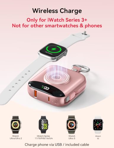 Portable Charger 10000mAh 22.5W Power Bank Built-in 2 Cables Keychain - color: Rose Gold