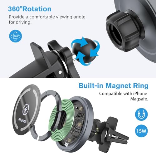 OHLPRO for MagSafe Car Mount iPhone Wireless Car Charger with Adapter - color: Black
