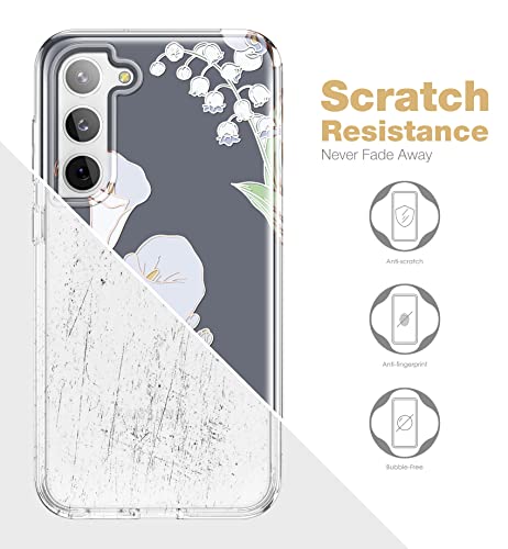 SURITCH for Samsung Galaxy S23 Plus Case, [Built-in Screen Protector] [Dual-Layer Protection ] Full Protection Shockproof Rugged Bumper Phone Cover for Samsung S23 Plus 6.6 Inch - White Calla Lily - color: White Calla Lily