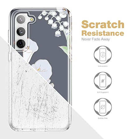 SURITCH for Samsung Galaxy S23 Plus Case, [Built-in Screen Protector] [Dual-Layer Protection ] Full Protection Shockproof Rugged Bumper Phone Cover for Samsung S23 Plus 6.6 Inch - White Calla Lily - color: White Calla Lily