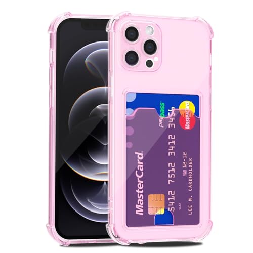 LoeoeL for iPhone 12 Pro Max Case Wallet, Purse for Women Thin Slim Clear Phone Case with Card Holder Credit Card Slot, Transparent Soft TPU Silicone Cover with Camera Cover Protection, Light Pink - color: Light Pink, size: 12 Pro Max