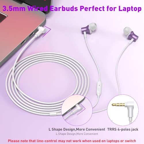 Wired Earbuds 3.5mm Headphones with Mic for Laptop PC Chromebook,Purple - color: Purple