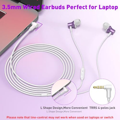 Wired Earbuds 3.5mm Headphones with Mic for Laptop PC Chromebook,Purple - color: Purple