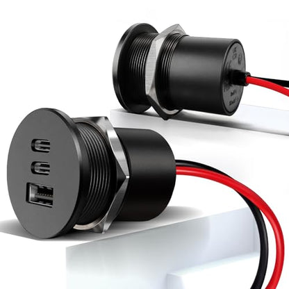 acegoo 78W 12V USB Outlet, 3 Port Fast Charging Aluminum Car USB C Charger - color: 2 Pcs