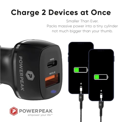 Car Charger, 48W Dual Port Car Charger, Black Power Delivery, USB-A and USB-C Ports, PD Charger, Compatible with iPhone - Apple and Android | Black