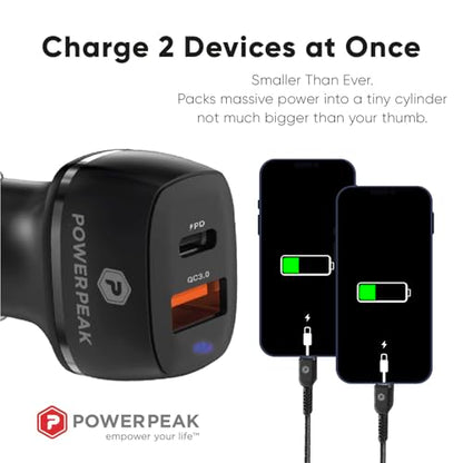 Car Charger, 48W Dual Port Car Charger, Black Power Delivery, USB-A and USB-C Ports, PD Charger, Compatible with iPhone - Apple and Android | Black