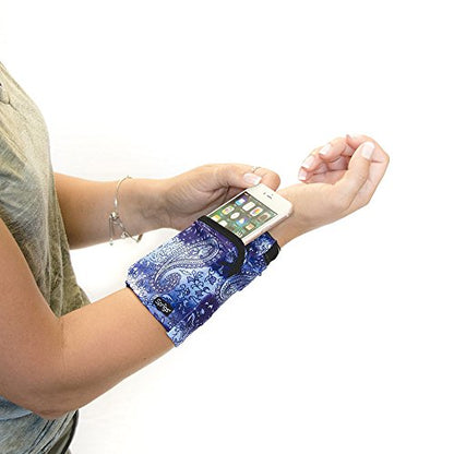 Sprigs Wrist Wallet Running Wristband Pocket for Keys Cards Cash ID Phone - color: Purple Paisley