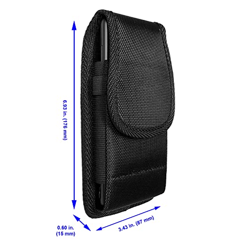Nylon Cellphone Holster for Cricket Magic 2 5G, Outlast, Motivate Max, TCL 50 60 xe XL,Samsung s25 S26/Note20 Ultra - Vertical Case Canvas Waist Carrying Pouch with Belt Clip/Loops, Black - size: Large