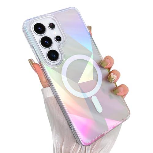 Cute Case for Samsung Galaxy S26 Ultra Case, Iridescent Geometry | Compatible with Magsafe, Clear Aesthetic Girly Glitter Sparkly Bling Rainbow Magnetic Phone Cover for Women Girls - color: Iridescent Geometry, size: Samsung Galaxy S26 Ultra