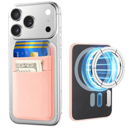 takyu Wallet Compatible with Magsafe, Elastic Cloth Fabric 2600Gs Secure Magnetic Strength Minimalist Phone Credit Card Holder Compatible with iPhone 17 16 15 14 13 12 Series Case - color: Light-pink
