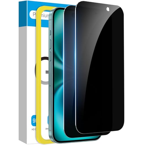 Fotbor 2 Pack Compatible for iPhone 15 Plus/iPhone 16 Plus Privacy Screen Protector, Anti Spy Private Case Friendly Anti-Scratch 9H Hardness Tempered Glass - size: iPhone 15 Plus/16 Plus - 6.1 inch