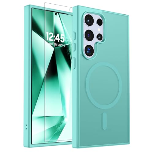 SUPFINE Magnetic for Samsung Galaxy S24 Ultra Case with Screen Protector, (Built-in Magnets) (Military Grade Drop Protection) Slim Translucent Shockproof Phone Case,Blue Green - color: Blue Green, size: S24 Ultra 6.8"