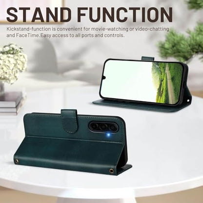 for Galaxy A17 5G Phone Case Wallet and Wrist Strap (Green) | Card Holder Slots, PU Leather, Flip Cover, Magnetic Closure, Kickstand, Folio Protective, for Samsung A17 Case - color: Green
