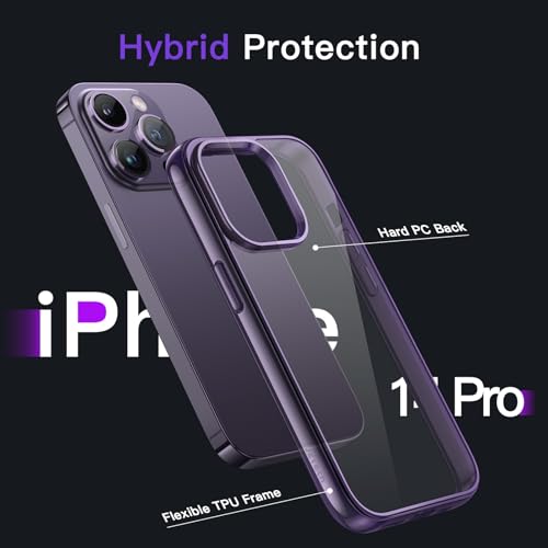 JETech Case for iPhone 14 Pro 6.1-Inch, Non-Yellowing Shockproof Phone Bumper Cover, Anti-Scratch Clear Back (Deep Purple) - color: Deep Purple, size: iPhone 14 Pro
