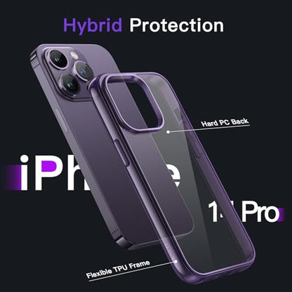 JETech Case for iPhone 14 Pro 6.1-Inch, Non-Yellowing Shockproof Phone Bumper Cover, Anti-Scratch Clear Back (Deep Purple) - color: Deep Purple, size: iPhone 14 Pro