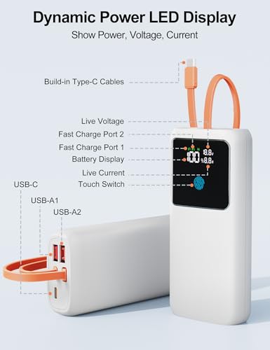 Portable Laptop Charger 24000mAh 65W w/USB C Built-in Cable White - color: White