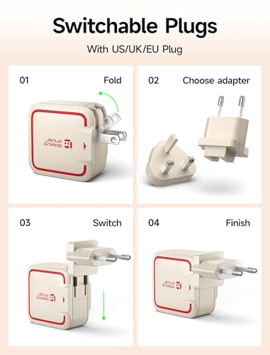 JSAUX 65W GaN USB C Charger for Switch 2, EU/UK Plug, 6.6FT Cable, White - color: Off-White