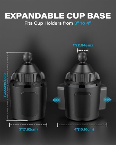 APPS2Car Cup Holder Base with 1” Ball, Expandable Car Mount for B-Size Arms