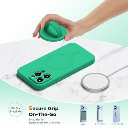 Upgraded Magnetic Phone Grip, Liquid Silicone Soft and Portable, Removable Finger Loop Ring Grip Holder for iPhone, Strong Magnetic Attraction, Compatible with MagSafe Phone Case, Emerald Green - color: Emerald Green