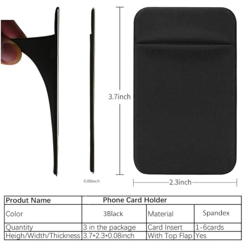 3Pack Cell Phone Card Holder Pocket Sticker Stretchy Cloth for Back of Phone with Flap Credit/ID Card Sleeve Adhesive Stick on Wallet for iPhone,Android All Smartphones (3Black) - color: 3Black