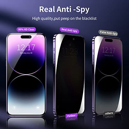 Fotbor Privacy Screen Protector for iPhone 14 Pro with Camera Lens Protector [3+3 Pack], with Easy Installation Kit, Anti Spy Private Full Coverage Tempered Glass Film 6.1 Inch, Bubble Free - size: iPhone 14 Pro-6.1 inch