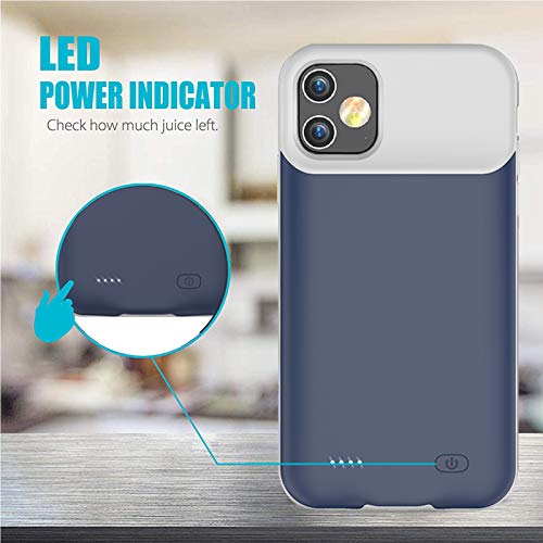 Battery Case for iPhone 12 Mini, Full Encircle 6000mAh Ultra-Slim Rechargeable Portable Charging Cover Extended Battery Pack Compatible with iPhone 12 Mini (5.4 inch) Charger Case Support Carplay-Blue