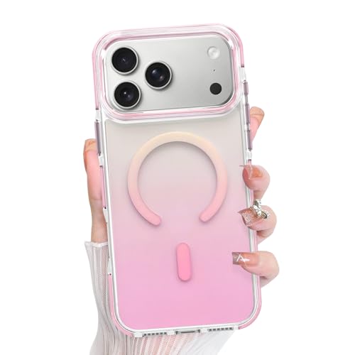 Bonoma for iPhone 17 Pro Case Iridescent Crystal Clear Back -Pink | Magnetic Support for MagSafe Cute Gradient Slim Shockproof Case, High-Duty Protection for Phone Cover - color: Pink Gradient, size: iPhone 17 Pro