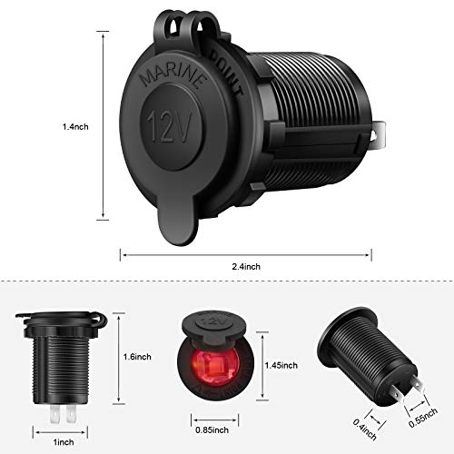 12V Cigarette Lighter Socket, 2 Pack Car Marine Motorcycle ATV RV Lighter Power Outlet Socket Replacement 12 Volt Waterproof Plug(Red) - color: Red