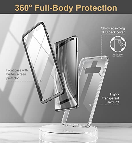 SURITCH Clear Case for Samsung Galaxy S10 Plus (Only) 6.4-inch, [Built-in Screen Protector] Full Body Protection Shockproof Bumper Rugged Phone Cover for S10 Plus -(Black) - color: Black Frame