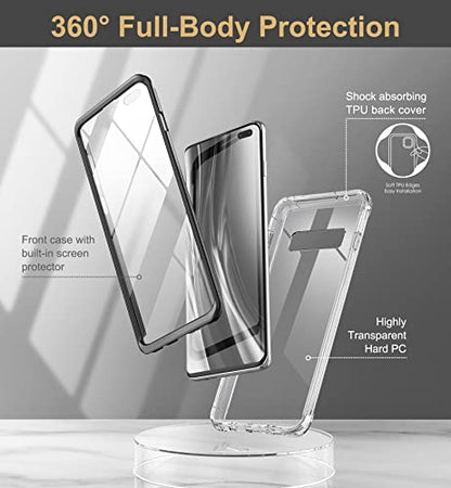 SURITCH Clear Case for Samsung Galaxy S10 Plus (Only) 6.4-inch, [Built-in Screen Protector] Full Body Protection Shockproof Bumper Rugged Phone Cover for S10 Plus -(Black) - color: Black Frame