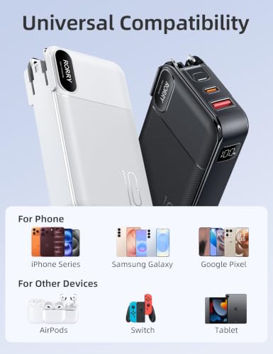 RORRY Portable Charger 3 in 1 with Wall Plug 10000mAh Power Bank for iPhone - color: Black
