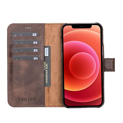 Venito Florence Leather Wallet Phone Case Compatible with iPhone 13 Pro Max (6.7 inch) - Extra Secure with RFID Blocking - Detachable Phone Wallet (Coffee Brown) - color: Coffee Brown, size: iPhone 13 Pro Max