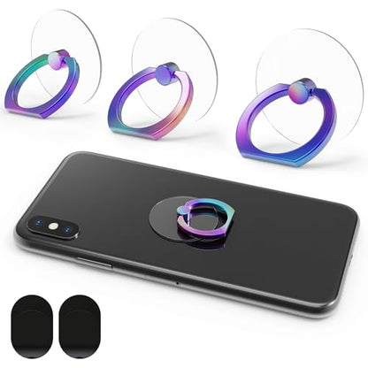 Tomorotec 3PCS Phone Ring Holder Clear Grip Stand 360° Rotation, Iridescent - color: Iridescent