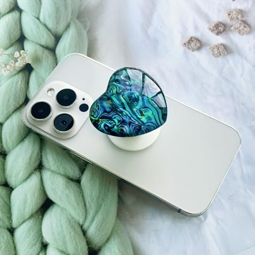 Expandiing Moblile Cell Phone Grip Heart Shape Glass Holder for Smartphones, Cellphone Collapsible Stand（Green Shell