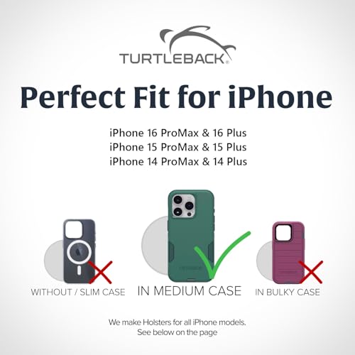 Turtleback Belt Clip for iPhone 16 Pro Max, 15 Pro Max, 14 Pro Max -Medium- Fits w/Shockproof Commuter Style Cases, Premium Black Leather Vertical Belt Holder, Magnetic Closure HD Rotating Clip - color: Vertical - Leather w/ HD Clip, size: Medium